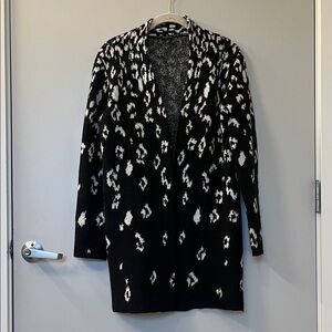 Talbots Black and White Leopard Print Cardigan